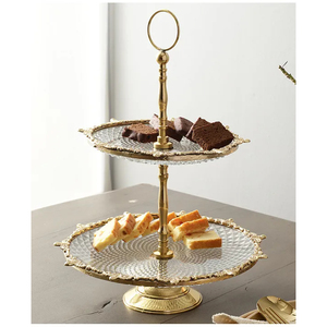 Elegante hoja dorada 2 niveles soporte de pastel de Metal bandeja para servir postres con diseño decorativo de rama de olivo para fiestas y decoración del hogar - Product Image 5