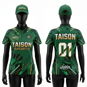 เสื้อดาร์ทหญิง 185 GSM ผ้าตาข่ายโพลีเอสเตอร์แห้งเร็ว สีน้ำเงิน แต่งแถบสีตัดกัน ชุดยูนิฟอร์ม พิมพ์ลายแบบรีดร้อนตามสั่ง เสื้อผ้าระดับมืออาชีพ - Product Image 3