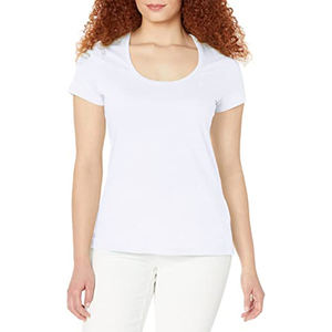 Camiseta Clásica Blanca con Cuello Redondo para Mujer, Transpirable, de Algodón, Manga Corta, Básica, para Venta al Por Mayor - Product Image 1