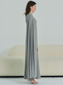 Vestido Abaya Sofisticado de Gasa con Mangas con Volantes para Adultos, Intrincado Trabajo Artesanal con Cuentas y Lentejuelas, Tradicional Musulmán, Largo de Seda, Antiarrugas - Product Image 4