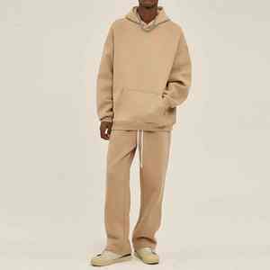 Conjunto de 2 piezas de moda Heavyweight 100% Cotton Oversize Hoodie y Joggers Pantalones de chándal Patrón sólido Chándal de invierno - Product Image 1