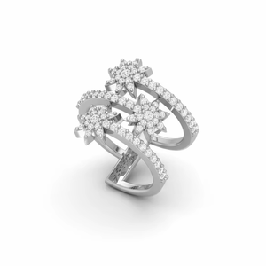 14K Gold & Natural Diamonds Round Brilliant Cut Women's Floral Cluster Wrap Ring | 0.77Ctw Gold Plated - Product Image 1