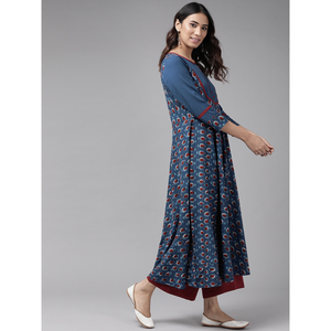 Conjunto de ropa de moda para mujer con estampado floral de algodón Anarkali Kurta - Product Image 1
