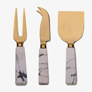 Ensemble de fromage en acier inoxydable de haute qualité avec manche en marbre blanc fait à la main Couteaux à fromage plaqués or de luxe Outils à fromage en métal - Product Image 5