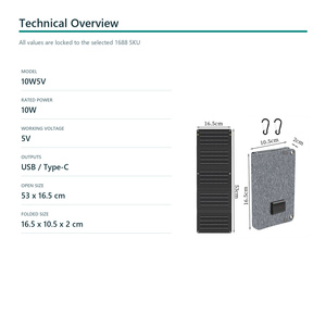 10W <b>5V</b> 5-Fold Solar Panel Charger with USB and Type-C Outputs - Product Image 3