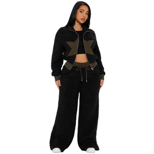 Stitchmode Customizable Women's Tracksuits Cotton <b>Fleece</b> Solid 2 Piece Crop Outfit Women Long Sleeve High Quality Tracksuit - Product Image 3