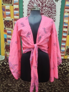 Top corto de seda de verano para mujer, diseño de abrigo corto, corbata frontal, tela suave, estampado Floral, ropa de día elegante, noche relajada - Product Image 2