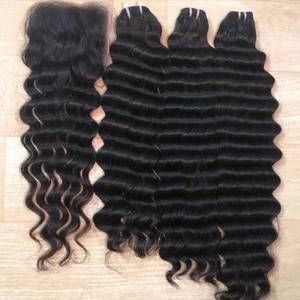 100% naturel indien non transformé vague profonde Extensions de cheveux lâche bouclés tissage crépus Style droit en gros Machine Double trame - Product Image 1