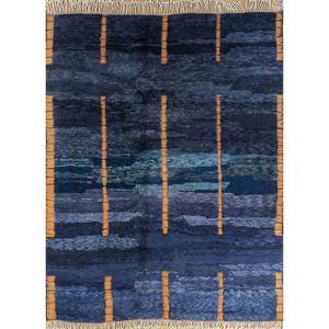 Tapis en laine noué à la main Zuri Blue, motif abstrait, design rectangulaire pour la décoration de la maison, salon, voiture, 9x12, rectangulaire, Pae-4628 - Product Image 1