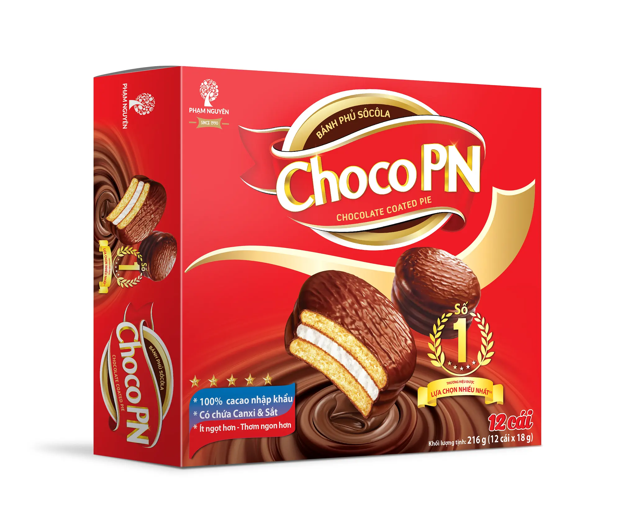 Số lượng lớn chất lượng cao TOP 216g cắn kích thước cổ điển Choco PN sô cô la tráng Pie với 12 cái trong Hộp bao bì phù hợp cho mọi lứa tuổi