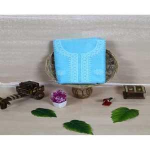 Traje de Algodón Organza Chikankari Azul Cielo para Mujer, Conjuntos de Trajes Elegantes para Mujer - Product Image 1