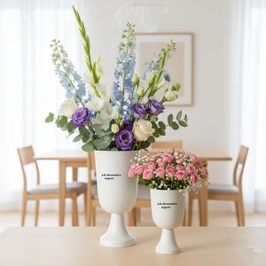 Vase Trompette Moderne Minimaliste Blanc Mat en Acier Inoxydable, Grand et Petit, pour Table, Pots de Fleurs Faits Main pour Mariages et Fêtes - Product Image 1