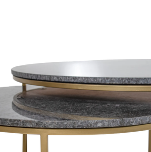 AK table basse ronde en laiton et métal en or fini antique avec dessus en marbre ensemble de 2 pour meubles de restaurant/meubles de café - Product Image 4