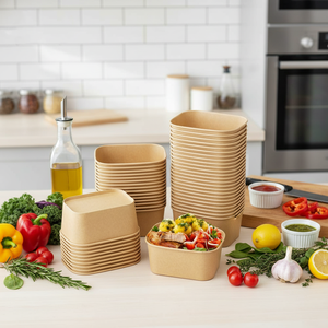 Boîte carrée en papier kraft recyclable, biodégradable, de qualité alimentaire, jetable, avec pelliculage mat, résistante à l'huile, pour sushis, salades et snacks - Product Image 2
