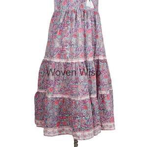 Túnica de algodón étnica hecha a mano india, Tops casuales estampados a mano con patrón Floral, logotipo de espalda blanca sólida para la temporada de otoño - Product Image 4