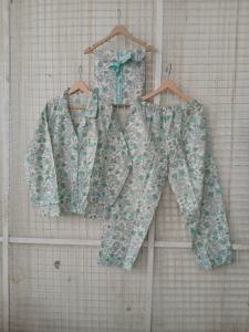 ชุดนอนเด็กผ้าฝ้ายพิมพ์ลายบล็อกมือเสื้อเชิ้ตมีกระดุมกระเป๋าด้านล่างมีกระเป๋ายาวชุดใส่กางเกงฤดูร้อน - Product Image 2