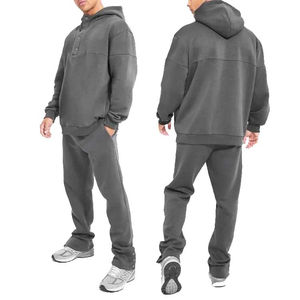 Haute qualité hommes demi-bouton polaire survêtement hiver nouveau Style empilé Flare survêtement survêtement ensemble surdimensionné évasé pantalons de survêtement - Product Image 1