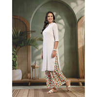 Ensemble Kurta d'été pour femmes, blanc, 100% coton tissé, respirant, broderie, design personnalisé
