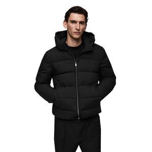 Vestes matelassées pour hommes Veste matelassée à manches longues de couleur noire avec fermeture éclair pour vêtements de rue Veste matelassée pour hommes adultes avec sweats à capuche - Product Image 1