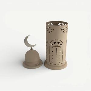 Farol de Ramadán Minimalista de Metal Beige con Diseño Moderno de Luna Creciente, Brillo Suave de Vela para una Decoración Elegante del Hogar - Product Image 3
