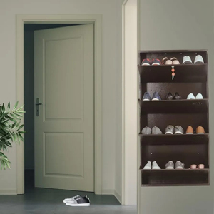 26-Inch <b>Wall</b> <b>Mounted</b> Modern Metal <b>Shoe</b> Rack 4-Door Brown Pre-Assembled <b>Shoe</b> Rack Shelves Home Furniture - Product Image 5