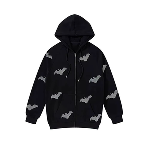 Haute qualité 100% coton personnalisé pleine fermeture éclair à capuche strass poche zippée Logo personnalisé respirant Anti-rides automne mode - Product Image 1