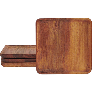 Ensemble de 4 assiettes rondes en bois d'acacia de 10 pouces et plateaux de service Peintes à la main Non toxiques Style classique pour les fêtes - Product Image 5