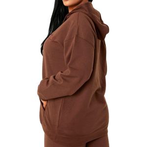 Venta al por mayor de las mujeres de gran tamaño 100% de algodón pulóver con capucha sudadera de punto largo sólido 3D liso hombro para gimnasio logotipo frontal - Product Image 6