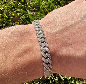 8mm Round Brilliant Cut Moissanite VVS1 Channel Set Cuban Link Men's 925 <b>Sterling</b> <b>Silver</b> <b>Bracelet</b> - Product Image 2