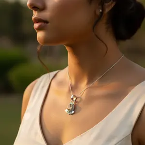 Colgante de Plata 925 con Citrino para Mujer, Joyería Religiosa Hecha a Mano con Piedras Preciosas, Bañado en Oro Rosa y Rodio, con Patrón de Números - Product Image 1