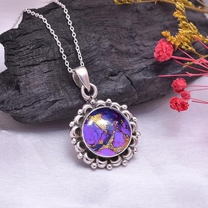 Colgante de piedras preciosas de tendencia púrpura turquesa 925 colgante de joyería fina de plata esterlina con sello 925 joyería colgante de plata - Product Image 2