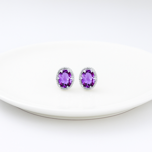 Boucles d'oreilles ovales romantiques en améthyste, argent 925 plaqué rhodium, cadeau de fiançailles, de mariage, d'anniversaire, de fête - Product Image 3