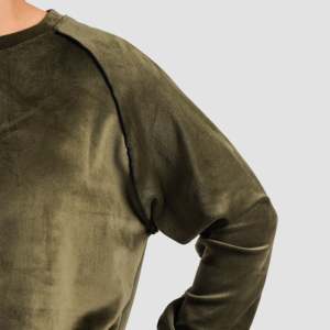 Women's <b>Velour</b> <b>Sweatshirt</b> with Embroidered Hood Streetwear Style Long Length Olive Silk Jacket for Winter - Product Image 5