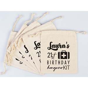 Personalized Cotton <b>Drawstring</b> Pouch for <b>Bracelets</b> Watches Crafts Dust-Birthday Hangover Kit Bag Embroidered Logo Screen Printed - Product Image 4