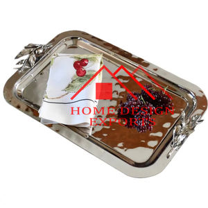 Plateau de service de forme ovale en acier inoxydable avec poignée en laiton pour la décoration de centres de table. - Product Image 5