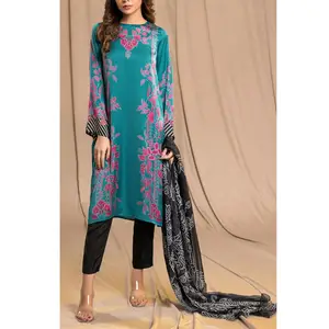 Özel tasarımlar kabul dijital baskı bayanlar gündelik giyim çim ve pamuk elbise 2024 bayanlar 3 parça çim Shalwar Kameez