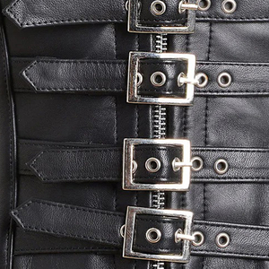 Underbust Steelboned Black Leather <b>Corset</b> With Front Zipper And Buckles Closure - Product Image 5