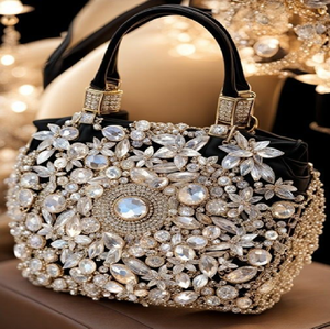 Royal blue <b>velvet</b> <b>bag</b> with gold embroidery and gemstones. Available at wholesale prices. - Product Image 2