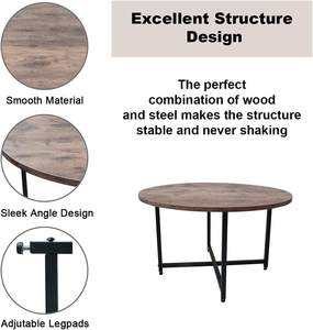 Mesa de Centro Redonda para Sala de Estar, Mesa Auxiliar con Aspecto de Madera, Superficie de Madera Vintage, Marco de Metal, Marrón Rústico, Fácil de Armar - Product Image 4