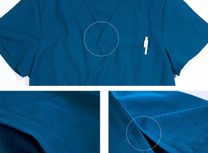 Alta calidad personalizada manga corta cuello en V elegante algodón Dobby tela aguja detección mujeres Hospital uniforme conjuntos al por mayor - Product Image 4