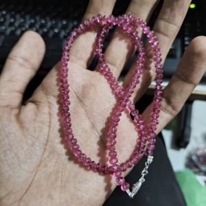 Collar de Plata de Ley con Cuentas Redondas Facetadas Lisas de 4 mm, con Rubí Rosa AAA++, Regalo de Boda Clásico - Product Image 3