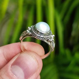 925 Sterling <b>Silver</b> Pearl <b>Ring</b> Handmade Boho June Birthstone Gift Freshwater Pearl <b>Statement</b> Promise <b>Ring</b> for Women - Product Image 1