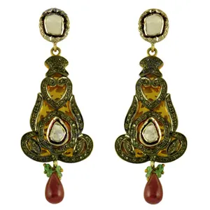 Boucles d'oreilles pendantes fantaisie plaquées or rubis pour femme - Product Image 1
