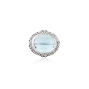 Exclusive Elegant Regal <b>Statement</b> <b>Ring</b> in Natural Oval Cut Blue Topaz and Diamond With 18k Solid White Gold Fine Jewelry - Product Image 1