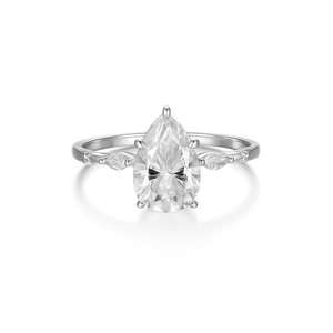 Anillo de Compromiso Aniva IGI con Diamante Cultivado en Laboratorio de 2 Quilates, Corte Pera, con Plata de Ley 925 Chapada en Oro, Estilo Étnico para Mujer - Product Image 3