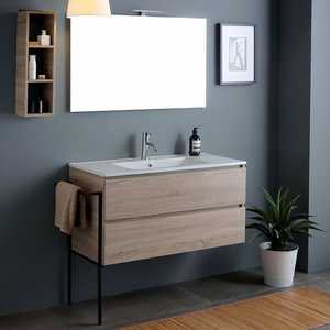 Mueble de Baño Belize de 100 cm con 2 Cajones, Lavabo, Espejo de 100x60 cm, Toallero Negro - Product Image 1