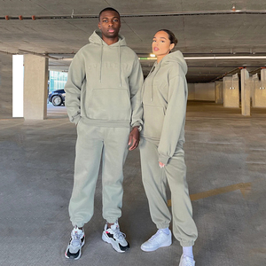 Logo personnalisé surdimensionné coupe lourde unisexe Gym Jogging survêtement pantalon de survêtement en éponge français et sweat à capuche ensemble 2 pièces - Product Image 3