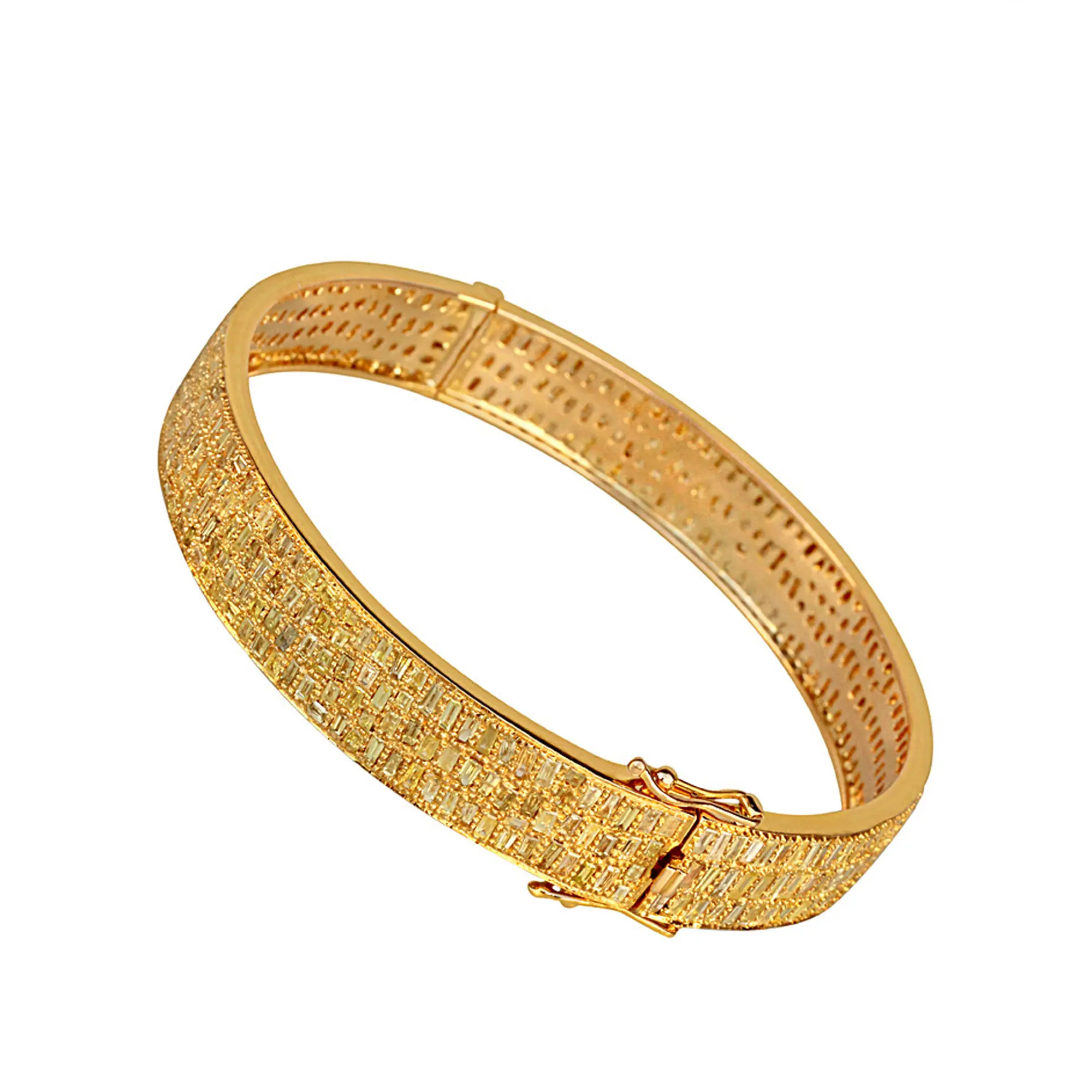 Trendy Solid 18k Yellow Gold Handmade Baguette Diamond Bangle Bracelet Jewelry Manufacturer Natural Diamond Solid Gold Jewelry