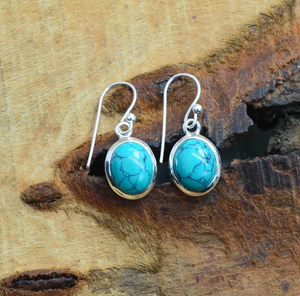 Top qualité bleu Turquoise 925 solide en argent Sterling pierres précieuses forme ovale crochet boucles d'oreilles décembre pierre de naissance bijoux faits à la main - Product Image 1