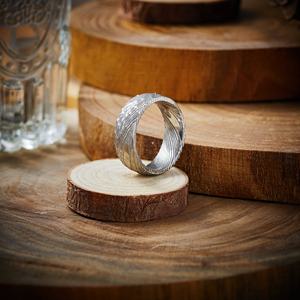 Silver Damascus Handmade Ring Unique Wedding Band Anniversary Gift <b>Hammered</b> DIY Grade Steel Customizable OEM High Quality Custom - Product Image 6